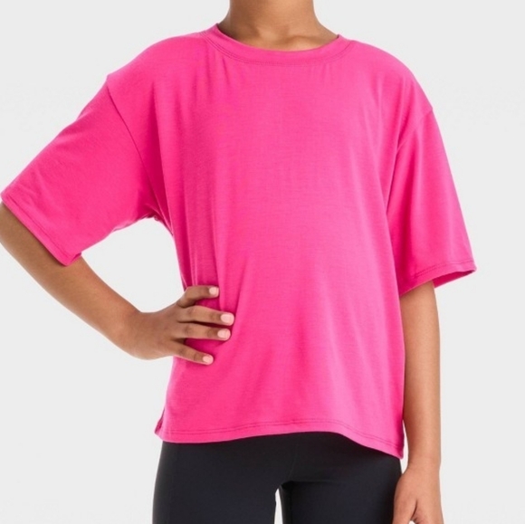 Girls Short Sleeve Boxy T-Shirt All in Motion Pink L (10-12) - Picture 1 of 4